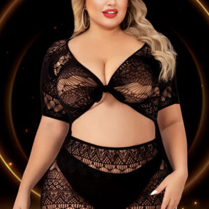 2 Piece Crop Top and Skirt Set - Queen Size - Black