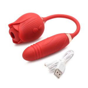 Bloomgasm Romping Rose Suction and Thrusting Vibrator - Red