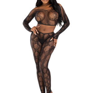 2 Pc Python Net Crop Top and Footless Tights - Os - Black