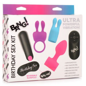 Birthday Sex Kit - C-Ring, Plug, C-Stim, Bullet and Blindfold